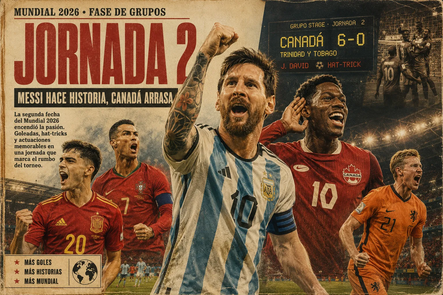 Jornada 2 del Mundial 2026: Messi hace historia, Canadá arrasa y los favoritos despiertan