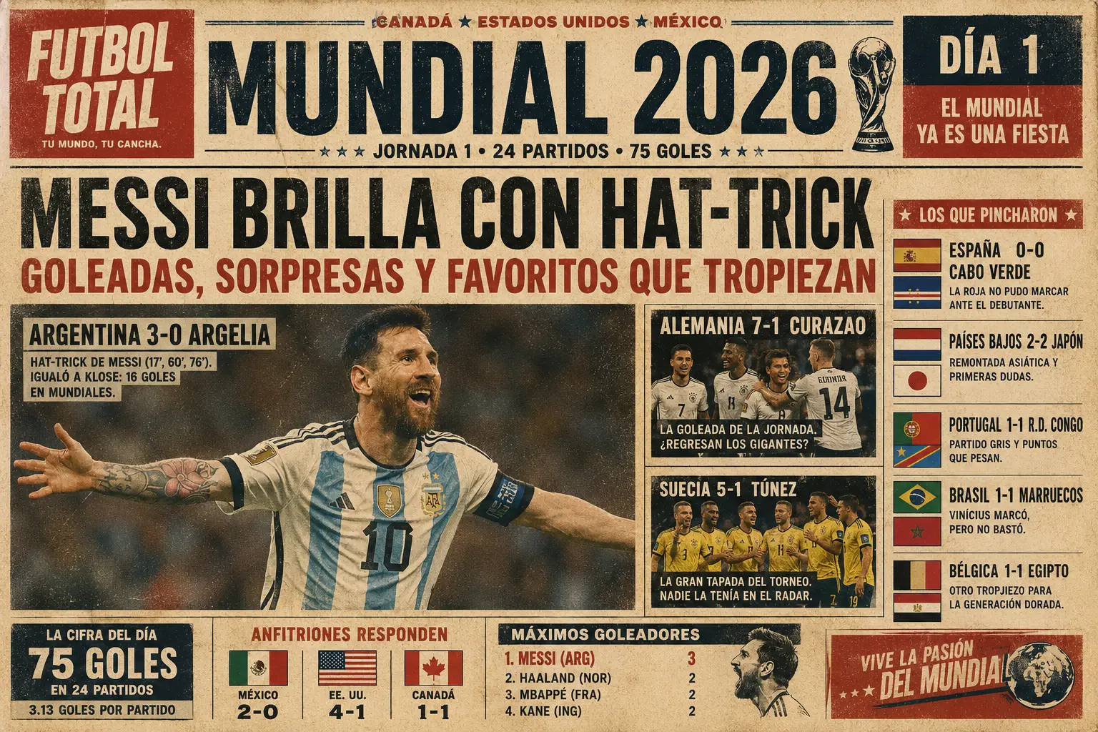Mundial 2026: Messi brilla con hat-trick, Alemania golea y España pincha en la jornada 1